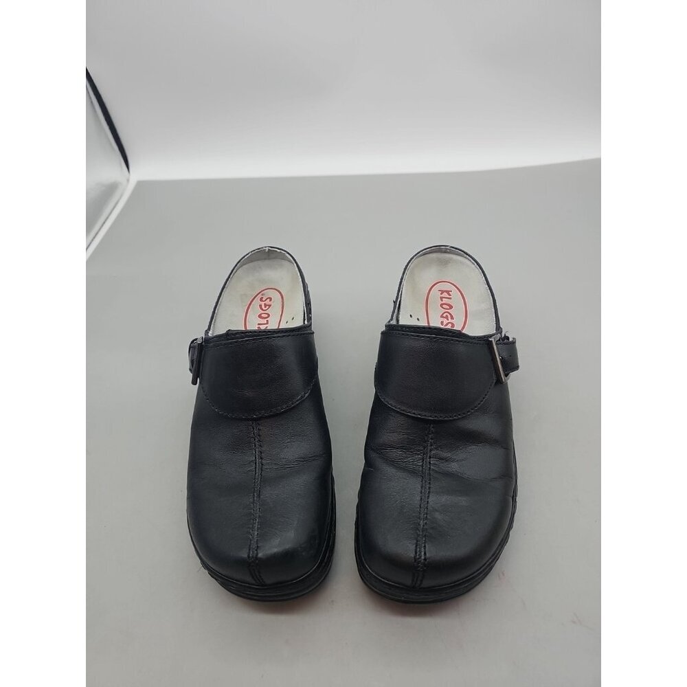 KLOGS Black Leather Womens 9.5 M Buckle Mules Slip On Clogs Occupational Shoes